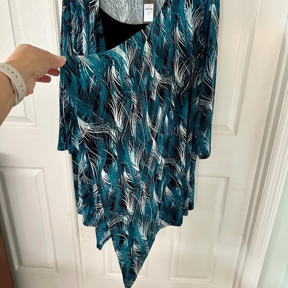 Avenue Tea Tree 2Fer Duet Longline Tunic Teal Black White 3X Petite NEW w Tag - Picture 7 of 7